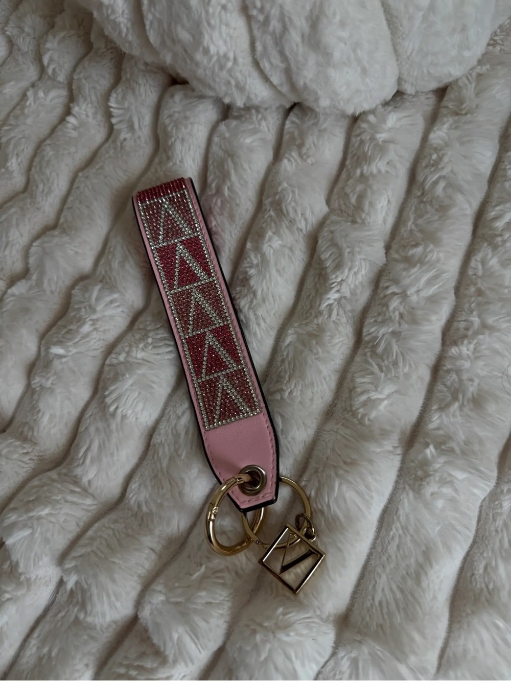 Victoria's Secret Pink Crystal Strap Key & Card Holder with Gold Hardware